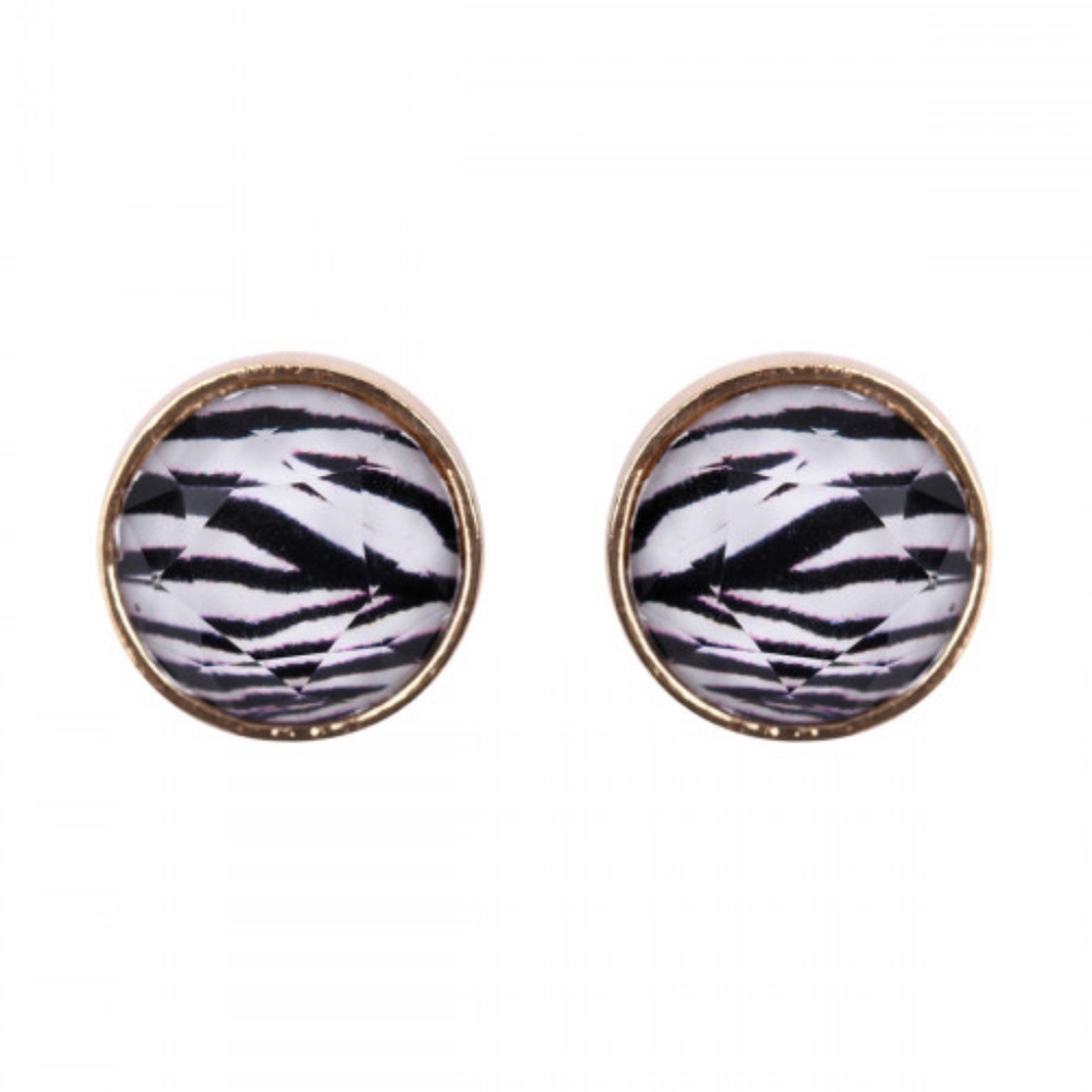 Zebra round stud earrings